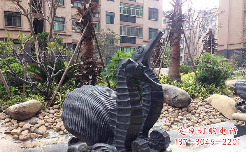 宜宾小区海马动物玻璃钢仿铜雕塑