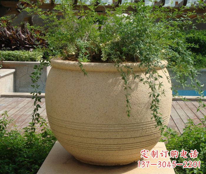宜宾小区景观大理石花盆石雕 (2)