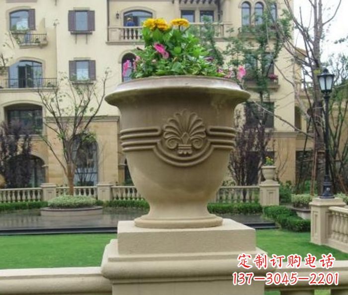 宜宾小区景观大理石花盆石雕 (5)