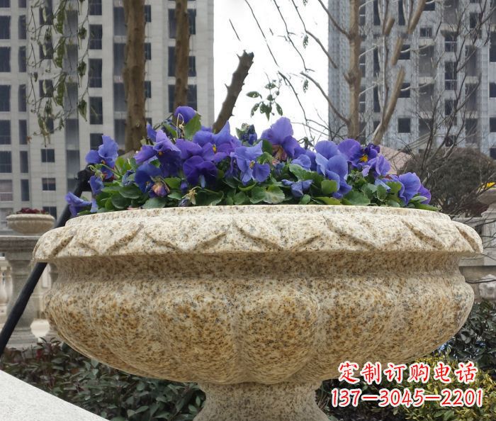 宜宾小区景观大理石花盆石雕 