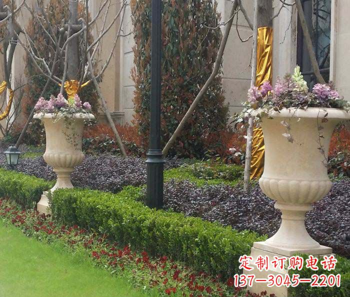宜宾小区景观汉白玉花盆石雕