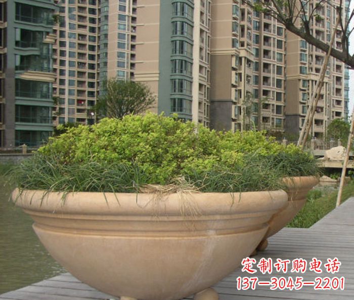 宜宾小区景观晚霞红花盆石雕