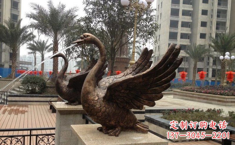 宜宾小区喷水天鹅动物铜雕