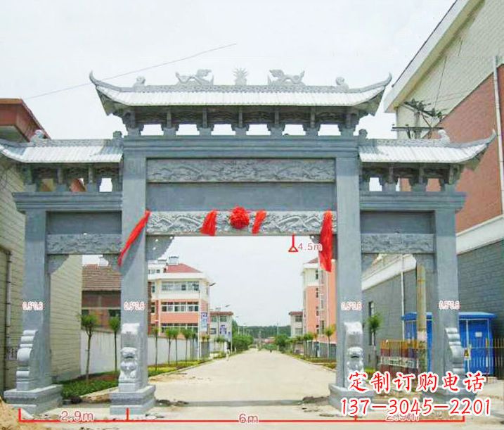 宜宾小区三门牌坊石雕