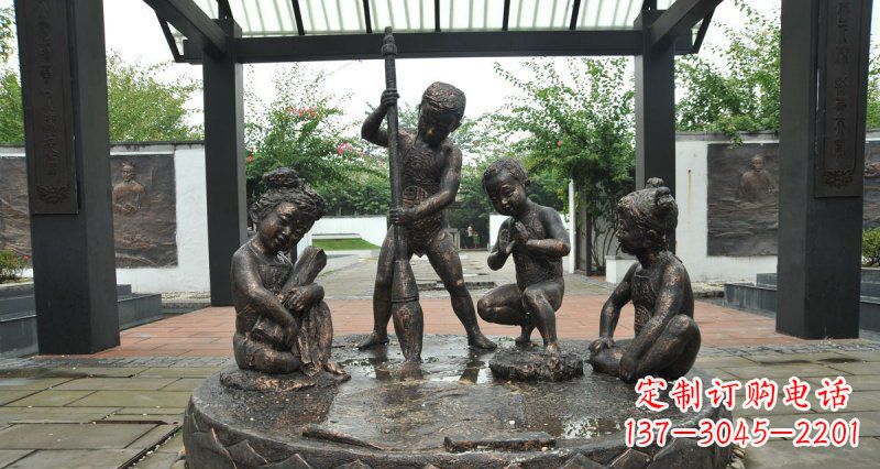 宜宾写毛笔字的小孩小品铜雕