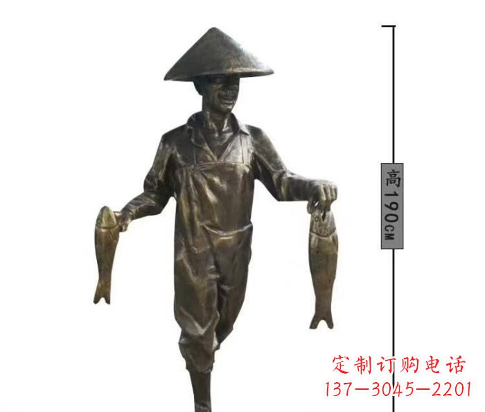 宜宾渔夫捕鱼民俗铜雕 (2)