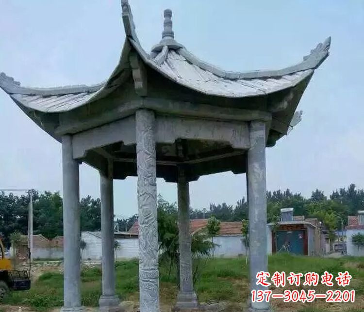宜宾园林仿古六角凉亭景观石雕
