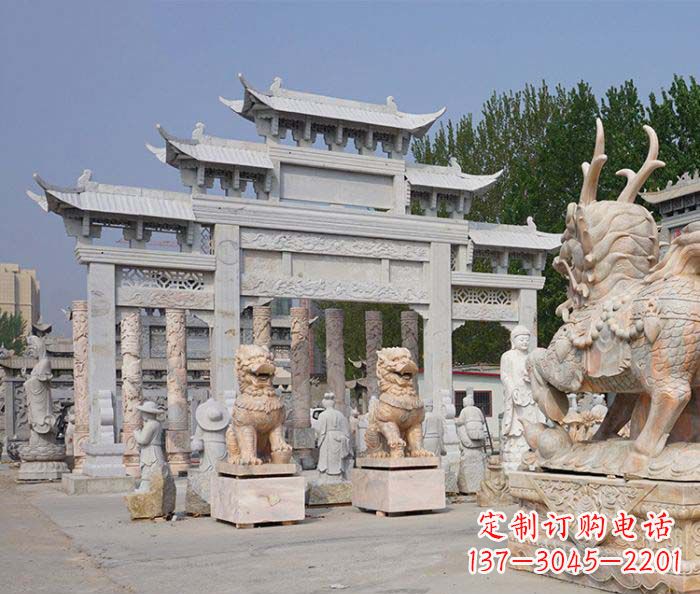 宜宾园林仿古三门牌坊石雕