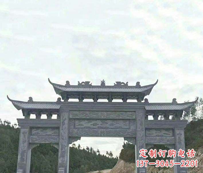 宜宾园林仿古三门石牌坊景观石雕