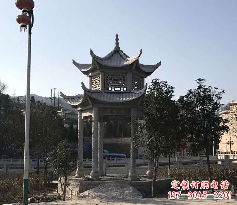 宜宾园林仿古双层石凉亭景观石雕 (4)