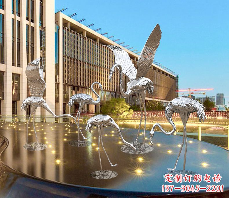 宜宾园林火烈鸟不锈钢雕塑 