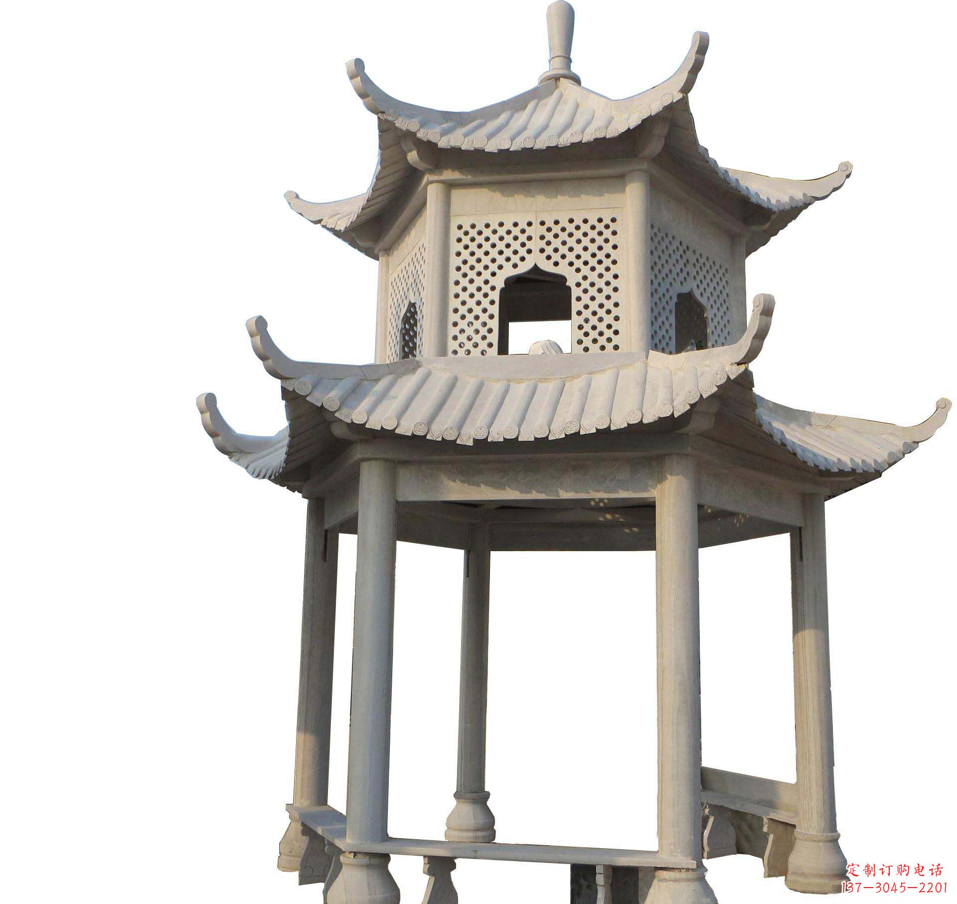 宜宾园林景观大理石六角石雕双层凉亭