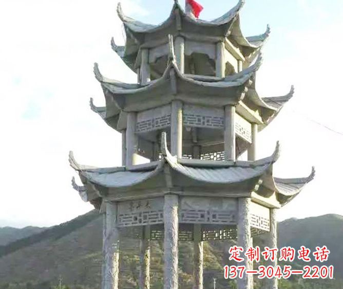宜宾园林景观多层凉亭石雕 (3)