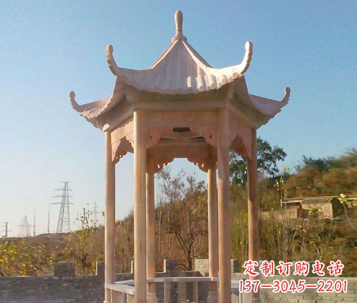 宜宾园林景观晚霞红单层石雕凉亭