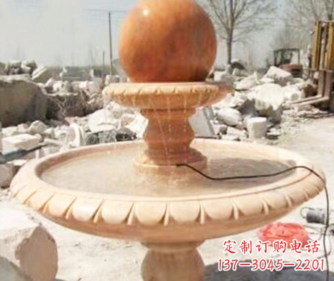 宜宾园林景观晚霞红风水球喷泉石雕 (3)