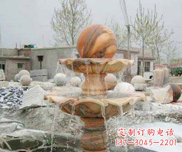 宜宾园林景观晚霞红风水球喷泉石雕