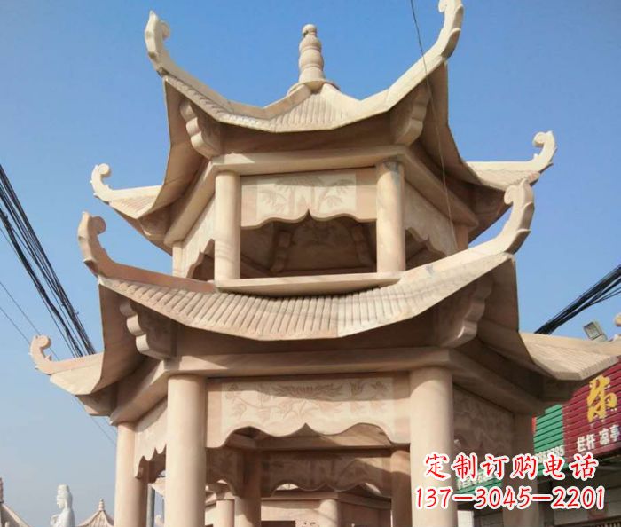 宜宾园林景观晚霞红双层石雕凉亭 (2)