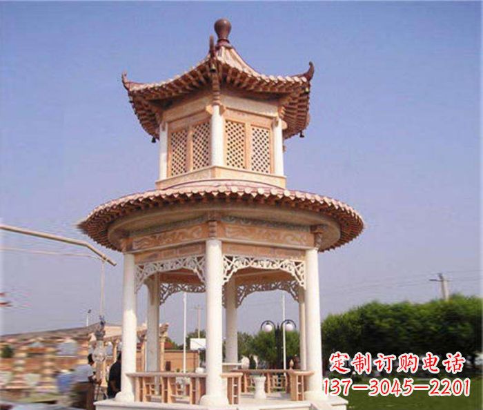 宜宾园林景观晚霞红双层石雕凉亭 (4)