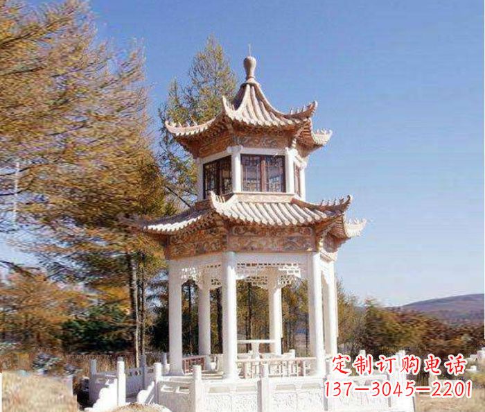 宜宾园林景观晚霞红双层石雕凉亭 (3)
