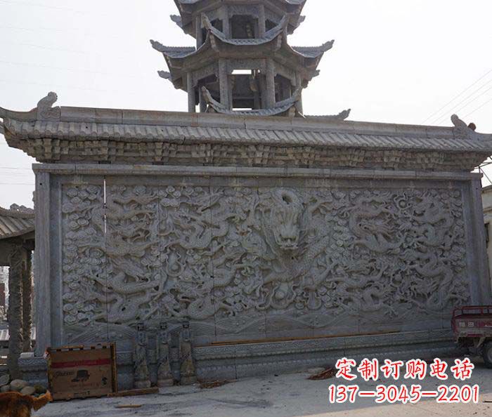 宜宾园林九龙壁石雕影壁