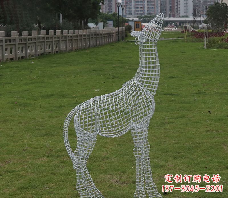 宜宾园林镂空仰头麋鹿不锈钢雕塑