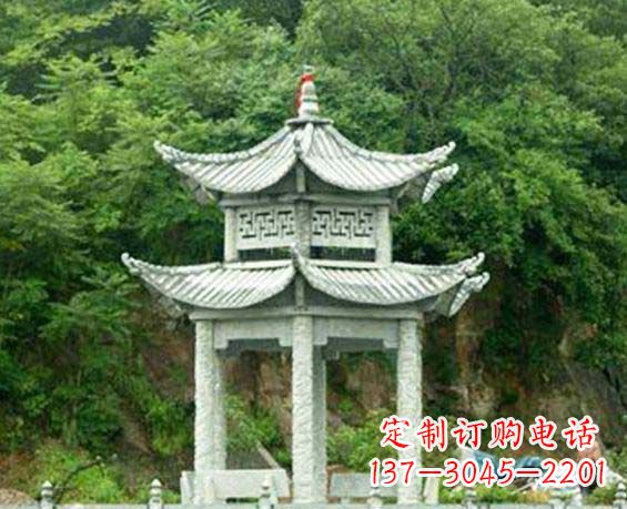 宜宾园林双层六角石凉亭景观石雕