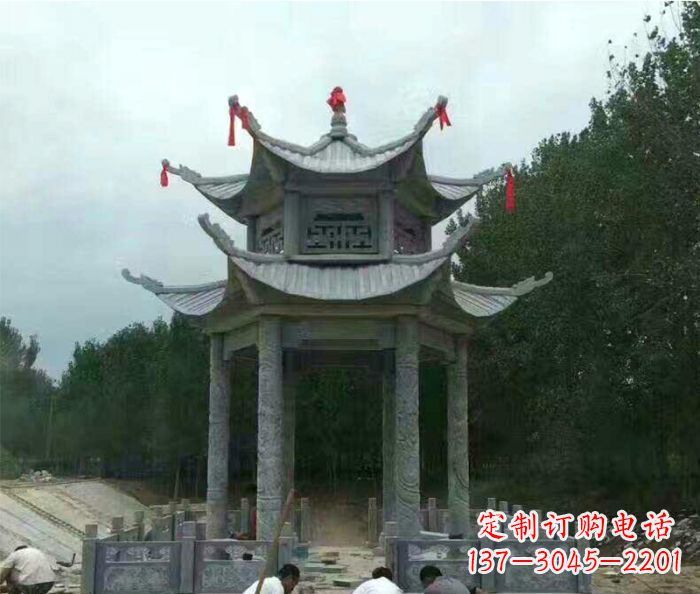 宜宾园林双层凉亭石雕 (3)