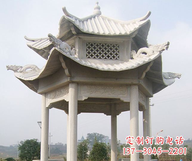 宜宾园林双层镂空石凉亭景观石雕