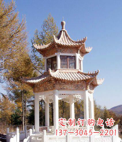 宜宾园林双层石凉亭景观石雕 (2)
