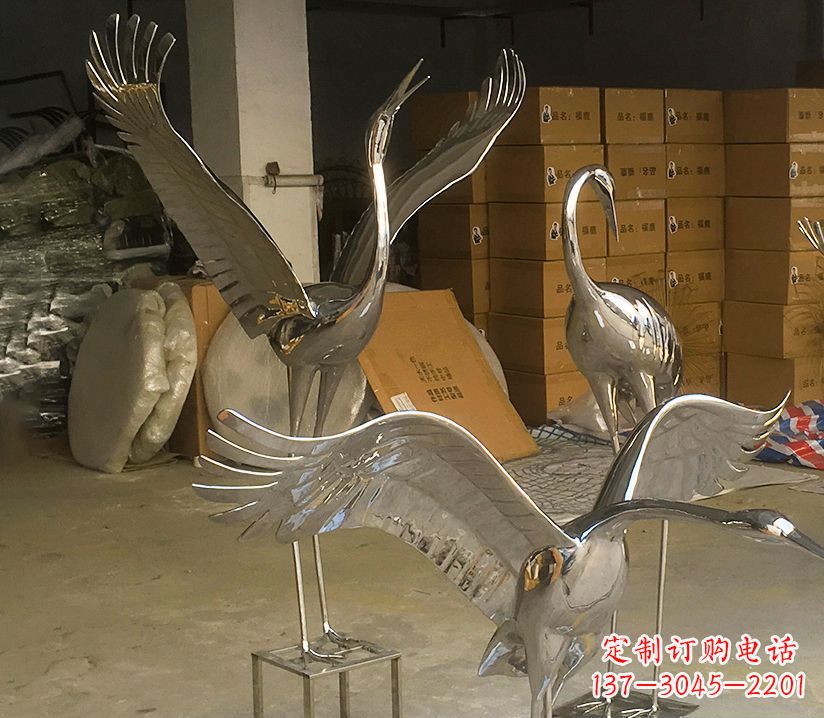 宜宾园林云中仙鹤不锈钢雕塑