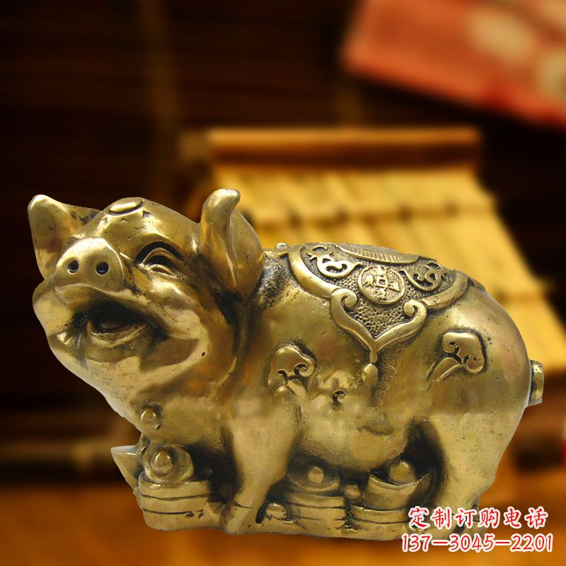 宜宾招财金猪铜雕-风水生肖动物雕塑企业商场美陈摆件