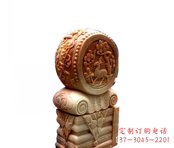宜宾招财石门墩晚霞红抱鼓石