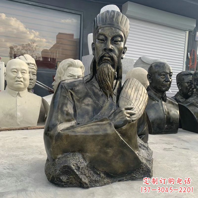 宜宾诸葛亮半身像-玻璃钢仿铜三国人物古代著名军事家雕像
