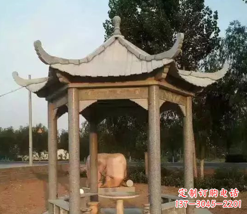 宜宾公园景观大理石六角石雕凉亭